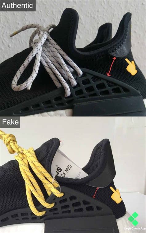 real vs fake human race shoes|PW BLACK HUMAN RACE NMD COMPARISON FAKE VS LEGIT .